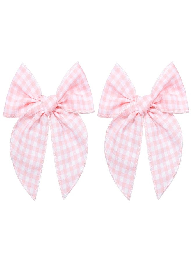 ميروكش مشبكان للشعر بنقشة مربعات الجاموس الوردية، عبوة من قطعتين، 5.5 بوصة، مبطنان بالقطن، مزينان بشريط مربعات، مشبك شعر على شكل فيونكة، مناسبان لعيد الحب، مناسبان للفتيات والسيدات، زي عيد الفصح، إكسسوار تزييني، هدية عيد ميلاد - Image 1